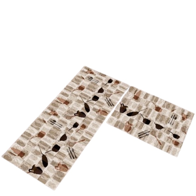 Set 2 covoare de Bucatarie, Ustensile Bucatarie, Antiderapant, 50x60cm, 50x120cm, Multicolor