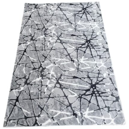 Covor Antiderapant Abstract, Gri cu Negru, Poliester, 200 x 300 cm