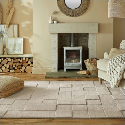 Covor dreptunghiular Flair Rugs Checkerboard, 200 x 290 cm, 3200 g/m², 100% Lana, Crem