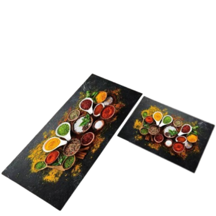 Set 2 covoare de Bucatarie, Antiderapant, Condimente, 50x60cm, 50x120cm, Multicolor