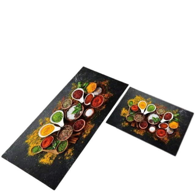 Set 2 covoare de Bucatarie, Antiderapant, Condimente, 50x60cm, 50x120cm, Multicolor