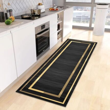 Covor pentru camera de bucatarie, Roneberg, antiderapant, clasic GLAMOUR, 50x160 cm, Negru