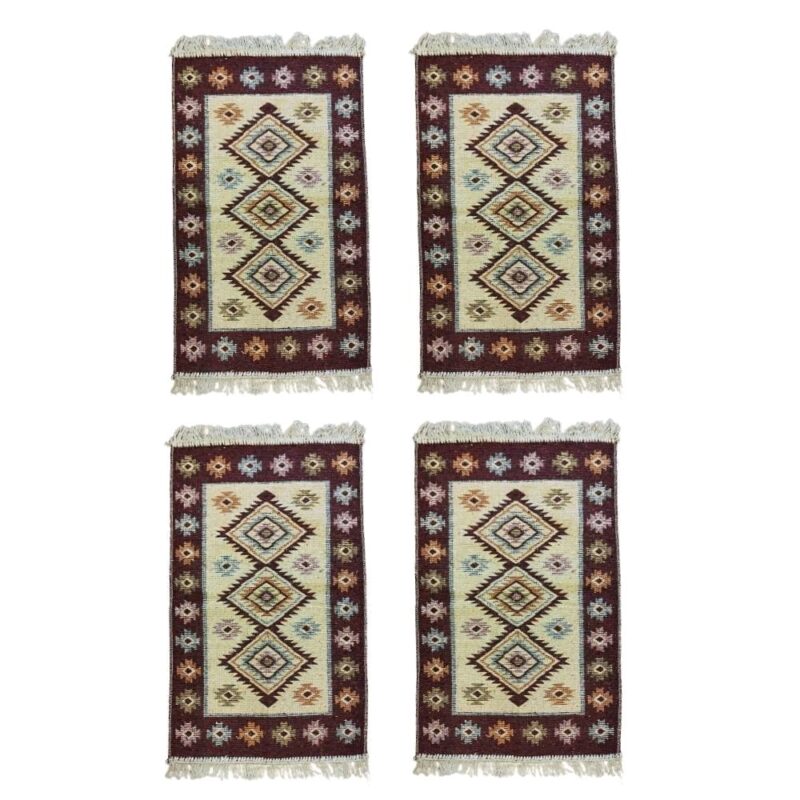 Set 4 Covoare traditionale, maro si crem, model romb, dimensiune 50x80 cm