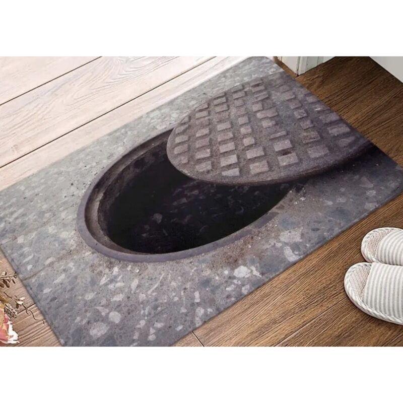 Covoras mic, covor sub usa, Roneberg, Iluzie 3D, O Gaura Amuzanta in Canal, Bun pentru cadou, 40x60 cm, Cenusiu