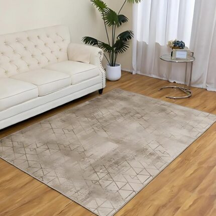 Covor bej cu print 3D JOZY®, 160x220 cm, design elegant si stilat, poliester 100%, intretinere usoara, antiderapant