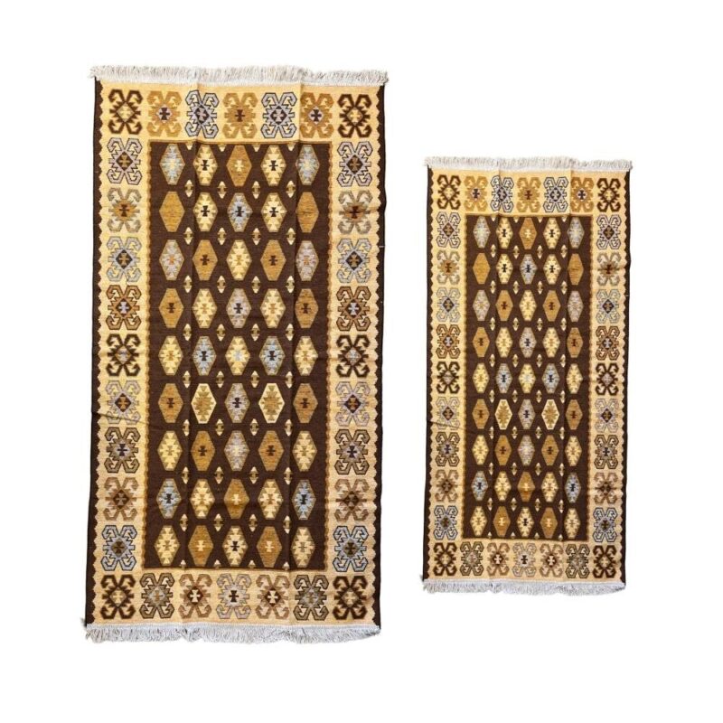 Set 2 Covoare Rustice cu doua fete, dimensiuni 120x180 cm + 60x120 cm, maro-bej