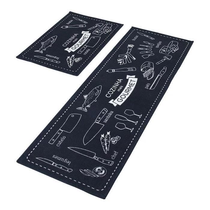 Set de 2 covorase de bucatarie JYQAN, Poliester/Cauciuc, 45 x 70 cm si 45 x 120 cm, Bleumarin/Alb