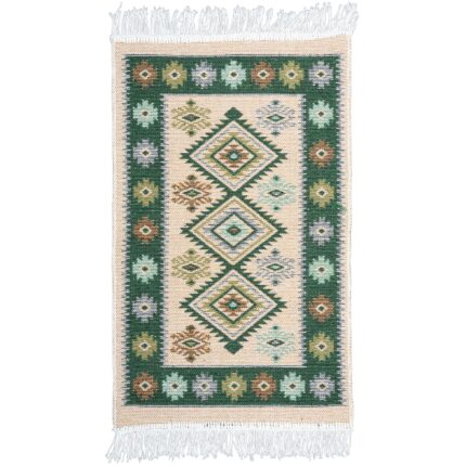 Covor cu tassels, e-floor, Kilim, Boho, Tassels, bumbac, 50x80 cm, Verde