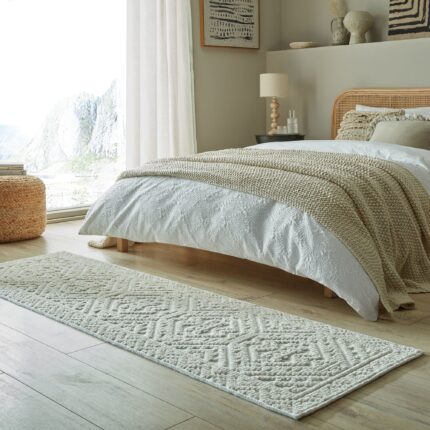 Covor traversa Flair Rugs Jaipur, 60 x 240 cm, 1280 g/m², 70% Polipropilena, 30% Poliester Chenille, Ivoar