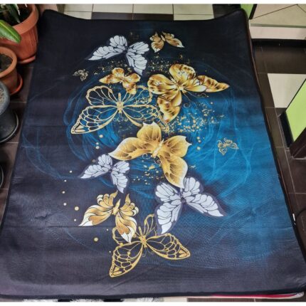 Covor cu Print Digital din Poliester, Antiderapant, 150 x 200 cm, Negru cu Fluturi