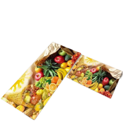 Set 2 covoare de Bucatarie, Antiderapant, Cos cu Fructe, 50x60cm, 50x120cm, Multicolor