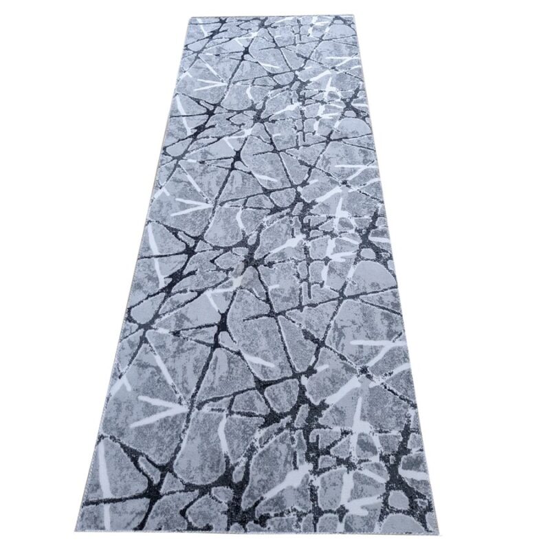 Traversa Antiderapanta Gri cu Negru, Abstract, Poliester, 100 x 200 cm