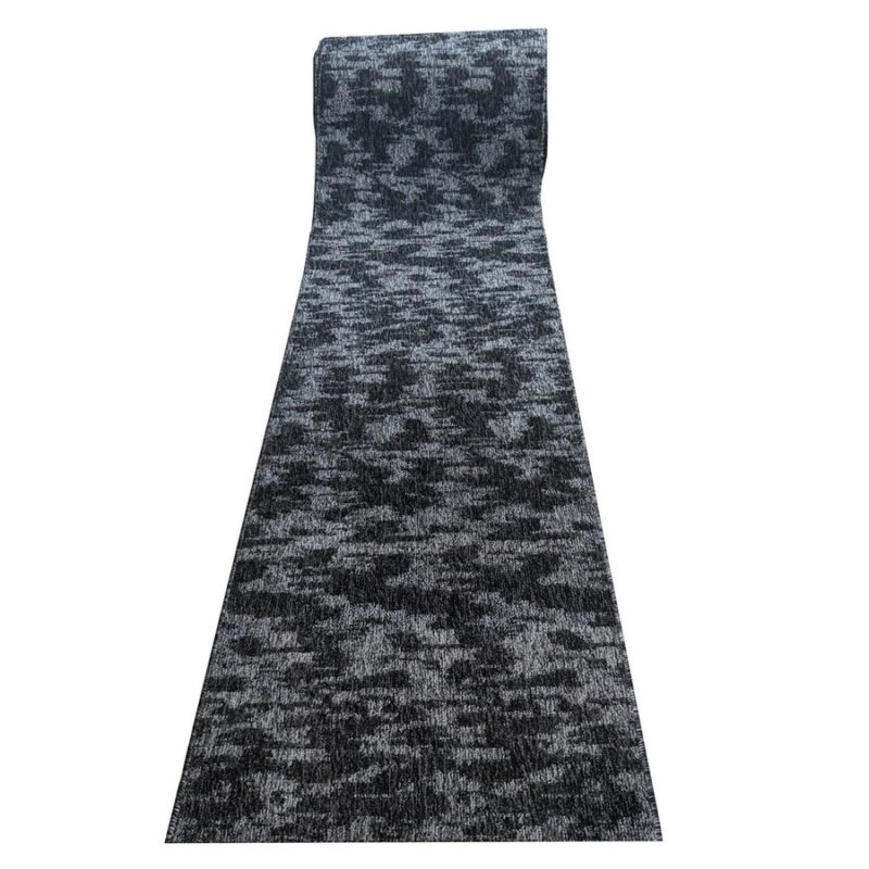 Traversa Antiderapanta Aylin, Gri cu Negru, Suport Cauciuc, 80 x 300 cm