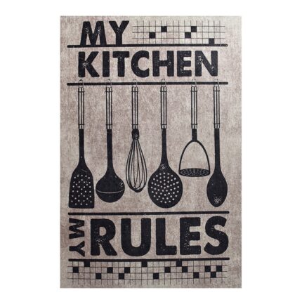 Covor Bucatarie cu print digital 3D, 80X150cm, poliester, antiderapant, model Kitchen Rules