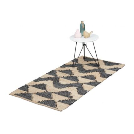 Covor tip traversa, lucrat manual, dimensiuni 70 x 140, bej/negru, Relaxdays