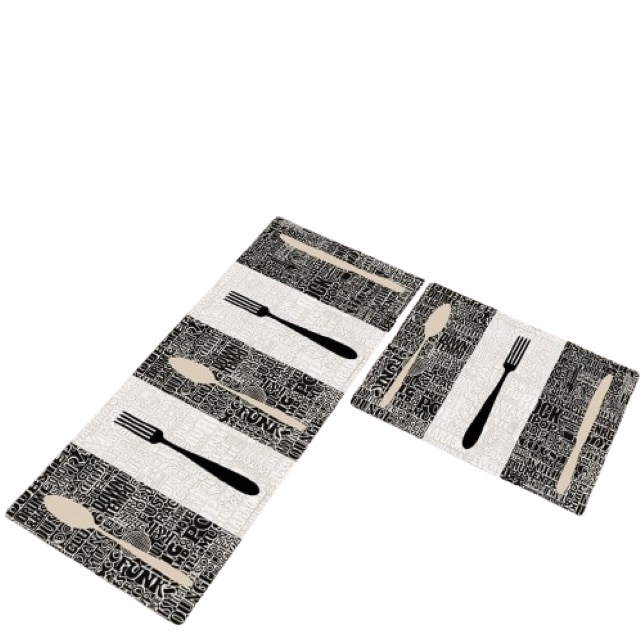 Set 2 covoare de Bucatarie, Linguri si Furculite, Antiderapant, 50x60cm, 50x120cm, Multicolor