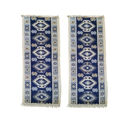 Set 2 Covoare traditionale, albastru si crem, model hora, dimensiune 60x300 cm