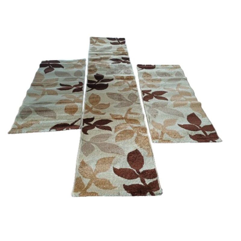 Set covor persan crem cu crengute maro, 3 piese, 60 x 220 cm si 60 x 110 cm cele doua mici