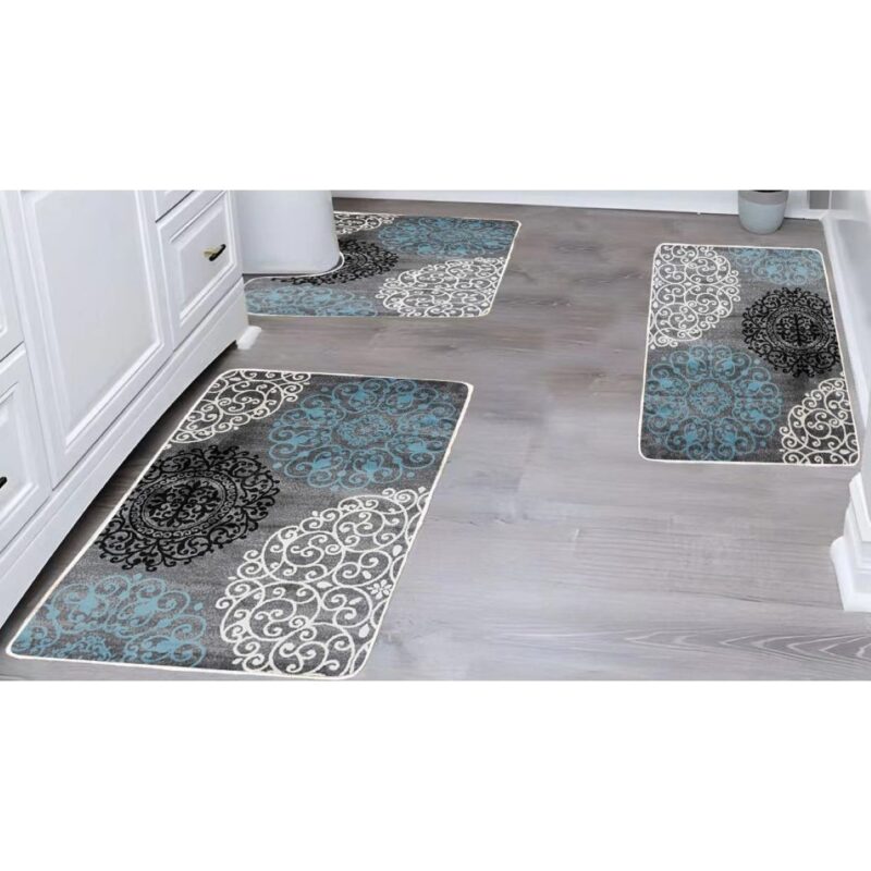 Set 3 covoare de Baie, Antiderapant, imprimeu Albstract, 50x60cm, 50x80cm, 60x100cm