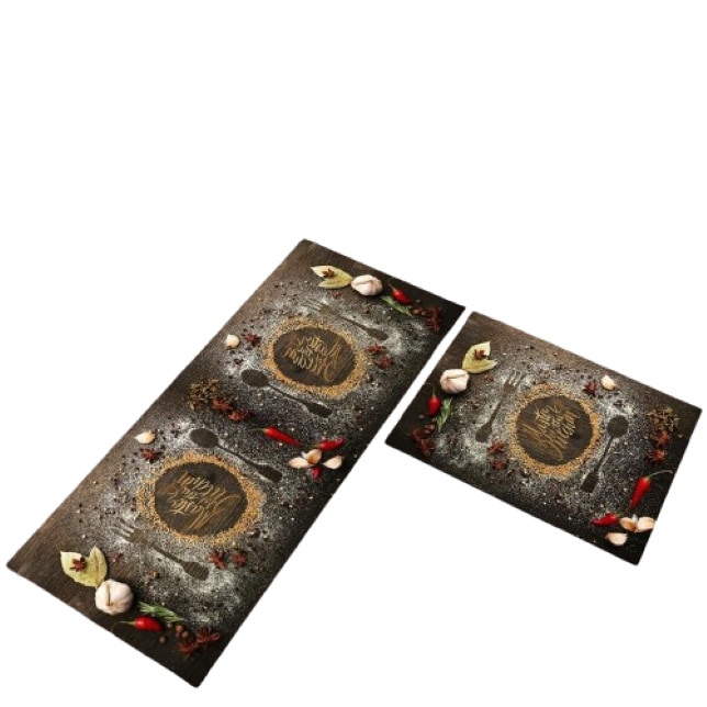 Set 2 covoare de Bucatarie, Master Chef, Antiderapant, 50x60cm, 50x120cm, Multicolor