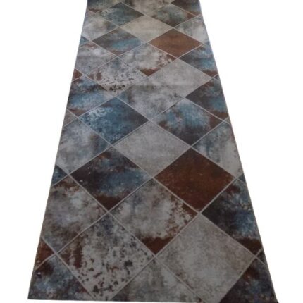 Covor Antiderapant cu Romb, Maro/Bej/Albastru, Poliester, 80 x 300 cm