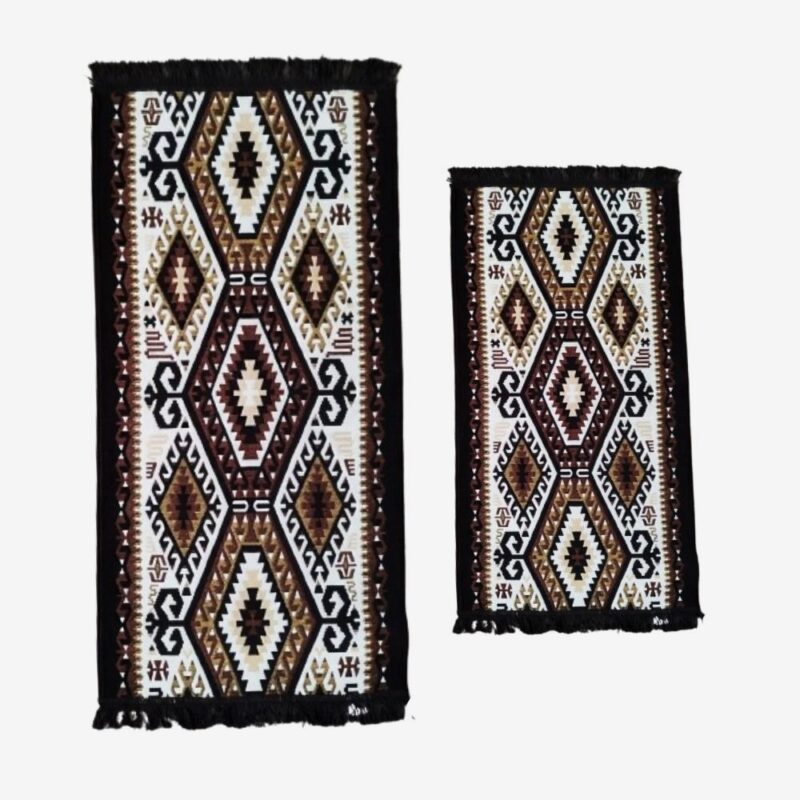 Set 2 Covoare Fantezie, model romburi, maro si crem, 1x60x90 cm, 1x80x150 cm F03