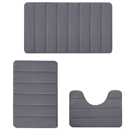 Set 3 Covorase Baie, SDLOGAL, spuma cu memorie, Antiderapante, 80x50 & 60x50 & 60x40cm, Masina de spalat, Gri Inchis