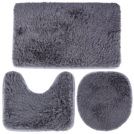 Set 3 Covorase Baie, Evena, 50x80 cm, Dreptunghi/Oval/Asimetric, Antiderapant, Poliester, Gri