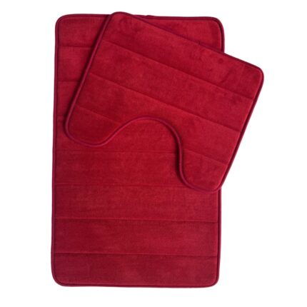 Set 2 covorase baie, spuma cu memorie, 80x50 & 50x40cm, rosu / visiniu ®OPTIMDEKO