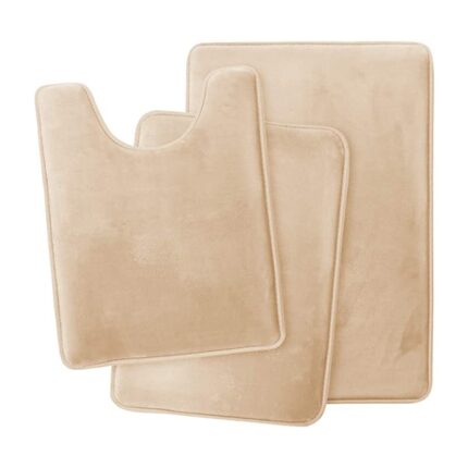 Set 3 Covorase Baie, zggzerg, Absorbtie de apa, Antiderapante, Se spala la masina, se usuca rapid, Suport din PVC, pentru podele de baie, cada si dus, Dimensiuni diferite, Maro deschis