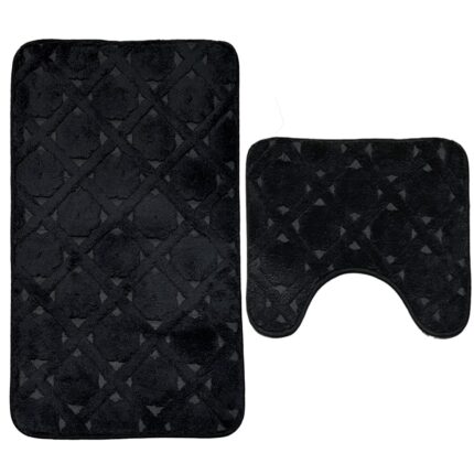 Set 2 Covorase de Baie Teno®, anti-derapante, material moale, design modern, model trifoi, 50x40cm, negru