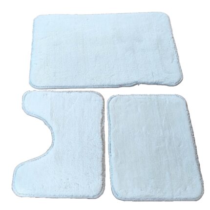 Set 3 covoare de baie, din fibra de poliester, confortabile, absorbtie rapida, antiderapante, culoare alb