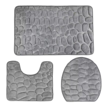 Set premium de covorase pentru baie DIGIMAT®, antiderapante, absorbtie ridicata, uscare rapida, pufos la atingere, dimensiuni generoase (80x50, 50x40, 43x38 cm), Gri