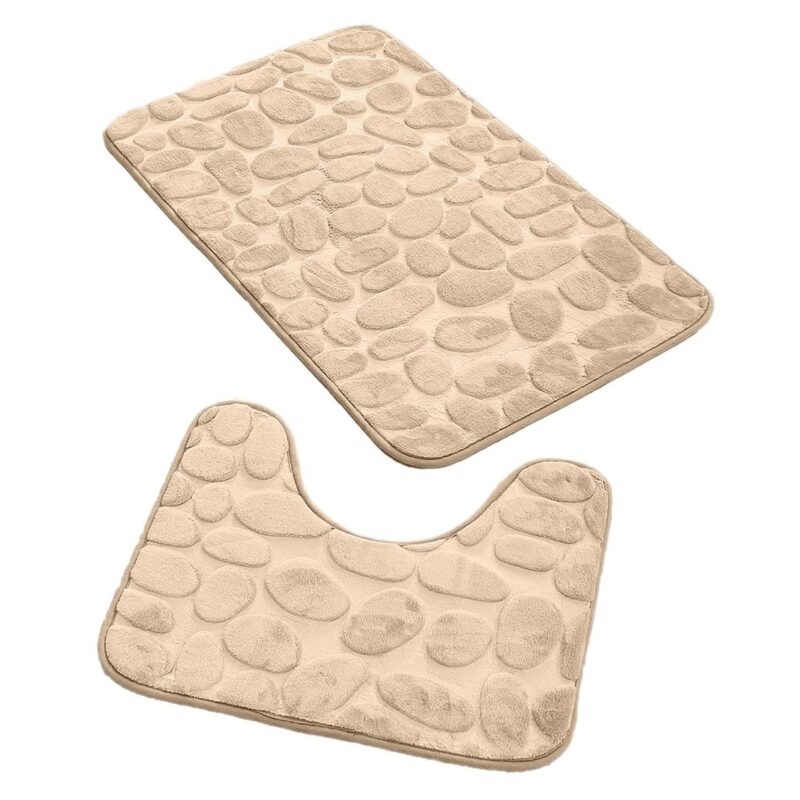 Set doua covorase baie din fibra de poliester bej 80x50 cm