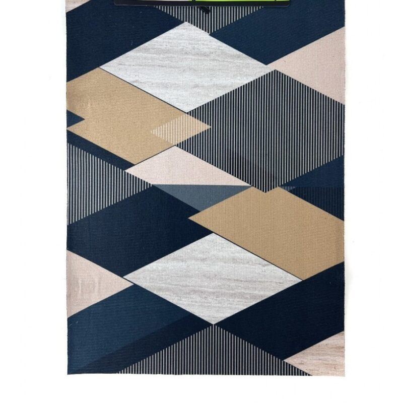 Covor Antiderapant Zaio, 40x60 cm, Design Multicolor, Dreptunghiular, Potrivit pentru usa intrare sau baie, Albastru, Crem