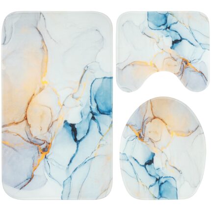 Set 3 Covorase Baie FizioTab®, Antiderapante, Model Abstract Albastru