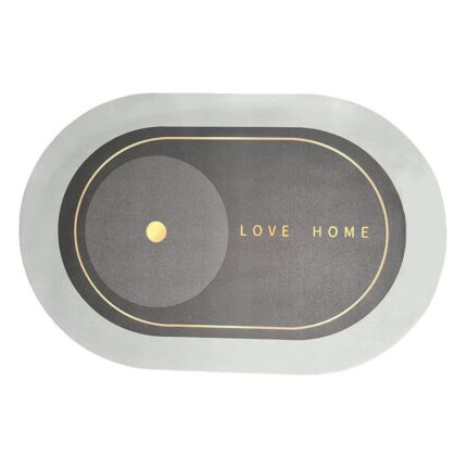 Covor de Baie Antiderapant SIKS, Model „Love Home”, Oval, 57 x 39 cm, Gri