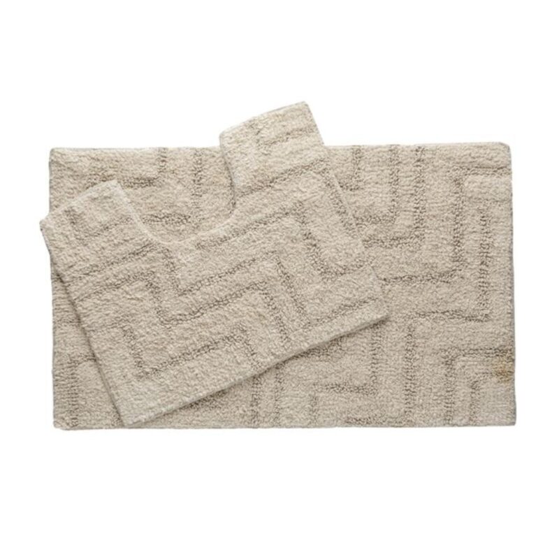 Set covorase pentru baie, forma dreptunghiulara si pentru vasul de toaleta, culoare bej, dimensiune 80*50 si 50*40