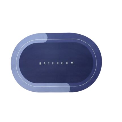 Covoras de Baie ALC™ Antiderapant, Substrat Absorbant, Uscare Rapida, Model „Bathroom”, Oval, 80 x 47.5 cm, Albastru