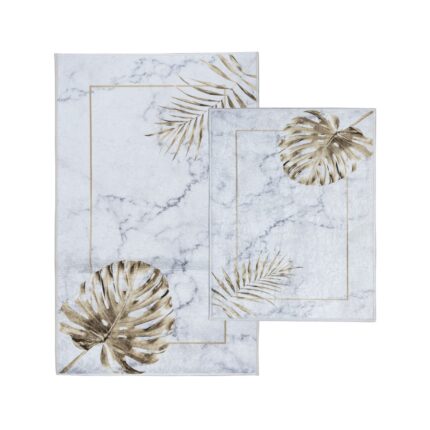 Set covoras de baie, e-floor, Kilian Glamour, Dreptunghi, poliester, 50x80 cm + 40x50 cm, Model de planta, Gri