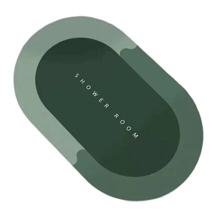 Covoras de Baie Antiderapant Hokretme, Substrat Absorbant, Uscare Rapida, Model „Shower Room”, Oval, 40 x 60cm, Verde
