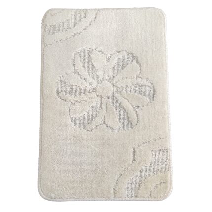 Covoras baie Minni, 40x60cm, antiderapant, polipropilena, culoare crem deschis, model floare, gramaj 250 g