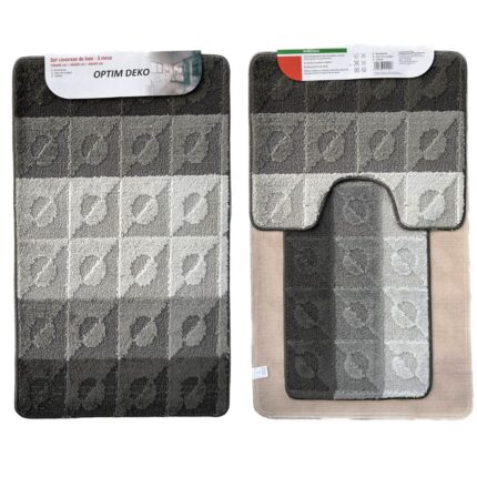 Set covoras de baie 3 piese, polipropilena, 100x60, 60x50, 40x60, Gri