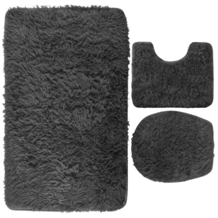 Set Covoras de Baie 3 Piese, Antiderapante, Lemaro®, 50 x 80, 41 x 44, 40 x 50 cm, Gri