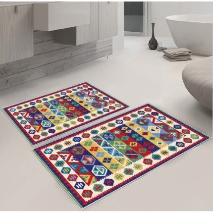 Set 2 covoare baie, COLORAT, dimensiune covor mare 60 x 90 cm, mic 40 x 60 cm