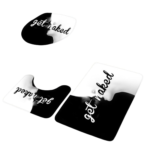 Set de baie Premium 3 piese, 2 covorase de baie antiderapante si husa pentru toaleta, Get Naked, model deosebit
