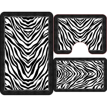 Set 3 covoare de Baie, imprimeu Zebra, Antiderapant, 50x60cm, 50x80cm, 60x100cm, Multicolor