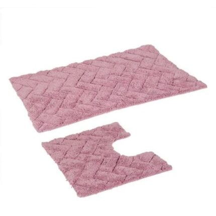 Set de 2 covorase de baie 100% bumbac roz 50x 80 cm + 50x40 cm