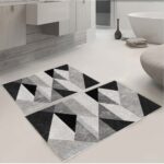 Set 2 covoare baie, gri/negru, dimensiune covor mare 60 x 90 cm, covor mic 40 x 60 cm