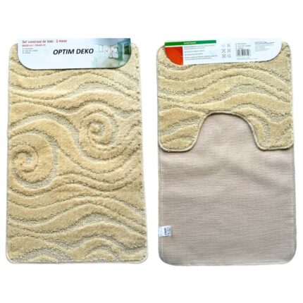 Covoras baie, set 2 piese, polipropilen, 80x50 & 50x40cm, OPTIM DEKO, crem alb
